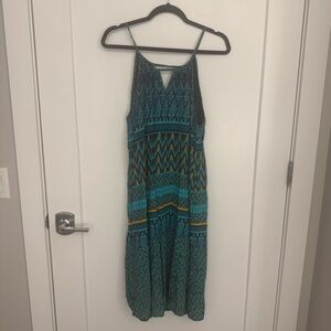 Prana Blue and Green Nori Midi Halter Dress